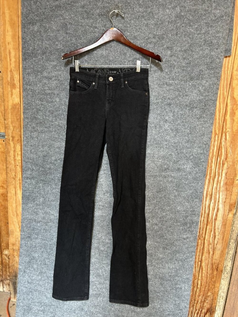 Wrangler Q-Baby Bootcut Jeans Juniors 11/12 X 36 Black Wash Slim Stretch Denim